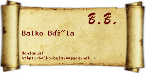 Balko Béla névjegykártya